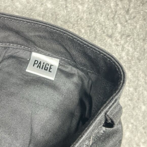 PAIGE Jeans Women’s 31 Hoxton Ankle Peg Black Fog Luxe Wax Coating Leather - Picture 12 of 15